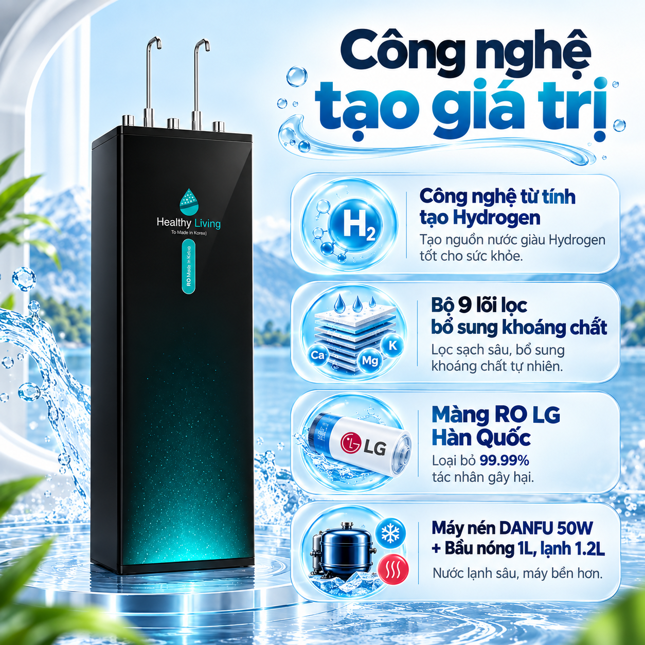 Máy lọc nước nóng lạnh Hydrogen RO 9 cấp Coex WP-7312H