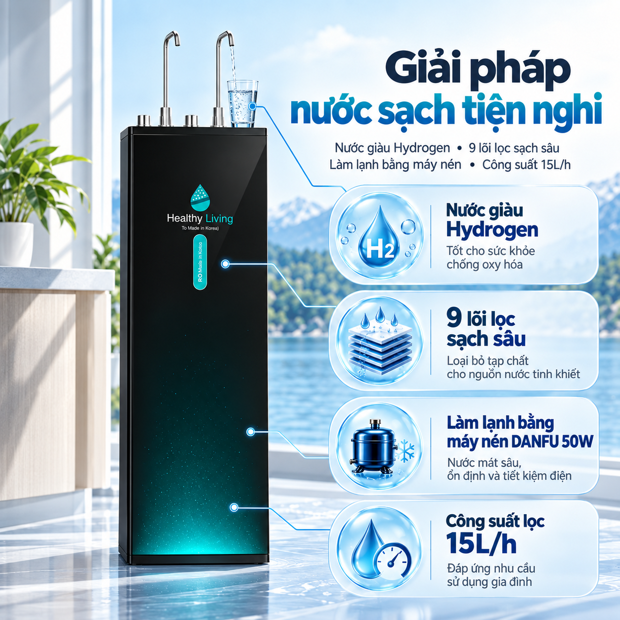 Máy lọc nước nóng lạnh Hydrogen RO 9 cấp Coex WP-7312H