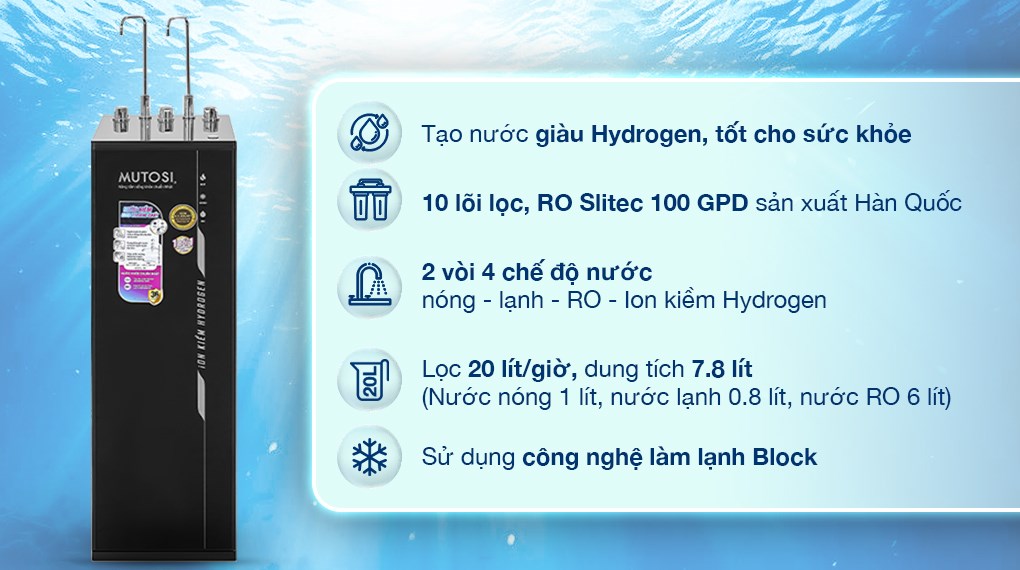 Máy lọc nước nóng lạnh nguội ion kiềm Mutosi Hydrogen 10 cấp MP-S1021H