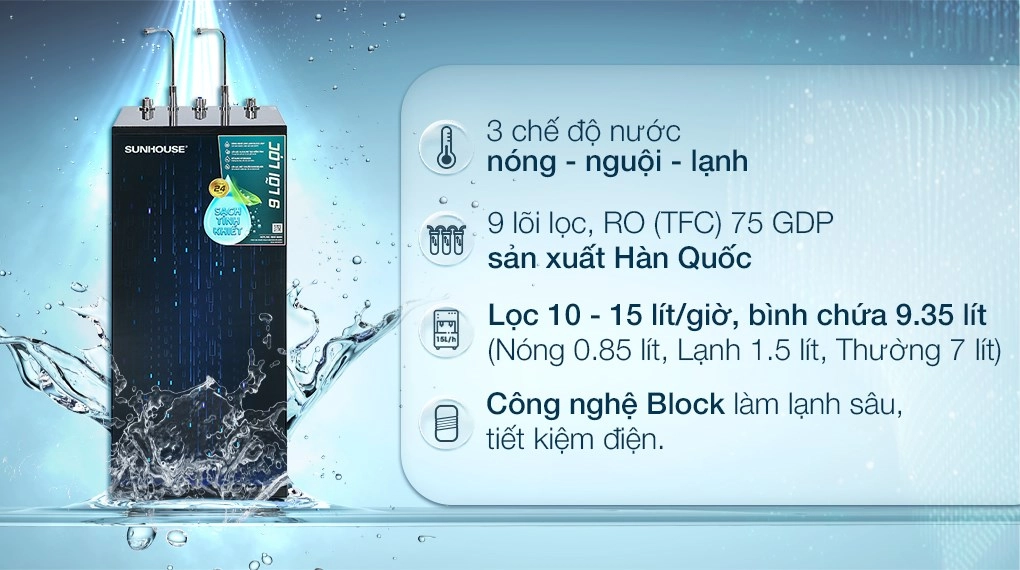 Máy Lọc Nước nóng lạnh Sunhouse RO 9 cấp SHA76215CK