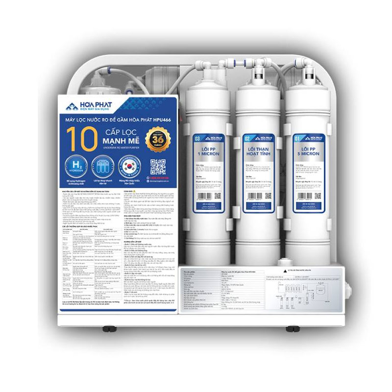 Máy lọc nước RO 10 cấp Hòa Phát HPU466-để gầm