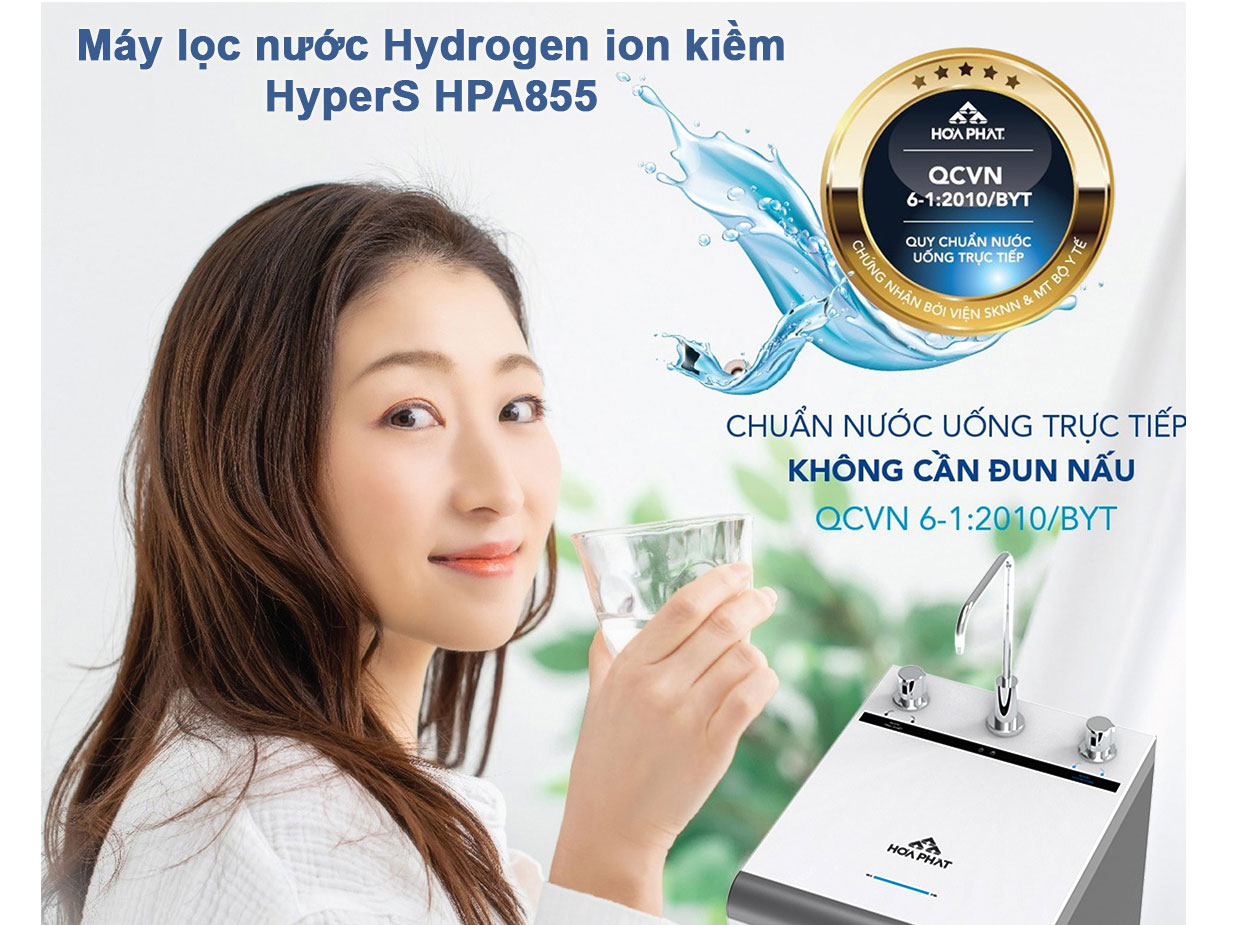 Máy lọc nước RO Hydrogen ion kiềm 12 cấp Hòa Phát HPA855