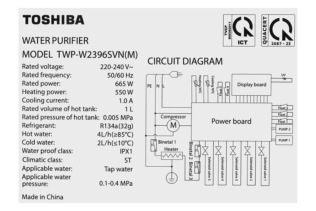 Máy lọc nước RO nóng lạnh nguội 10 cấp Toshiba TWP-W2396SVN(M)