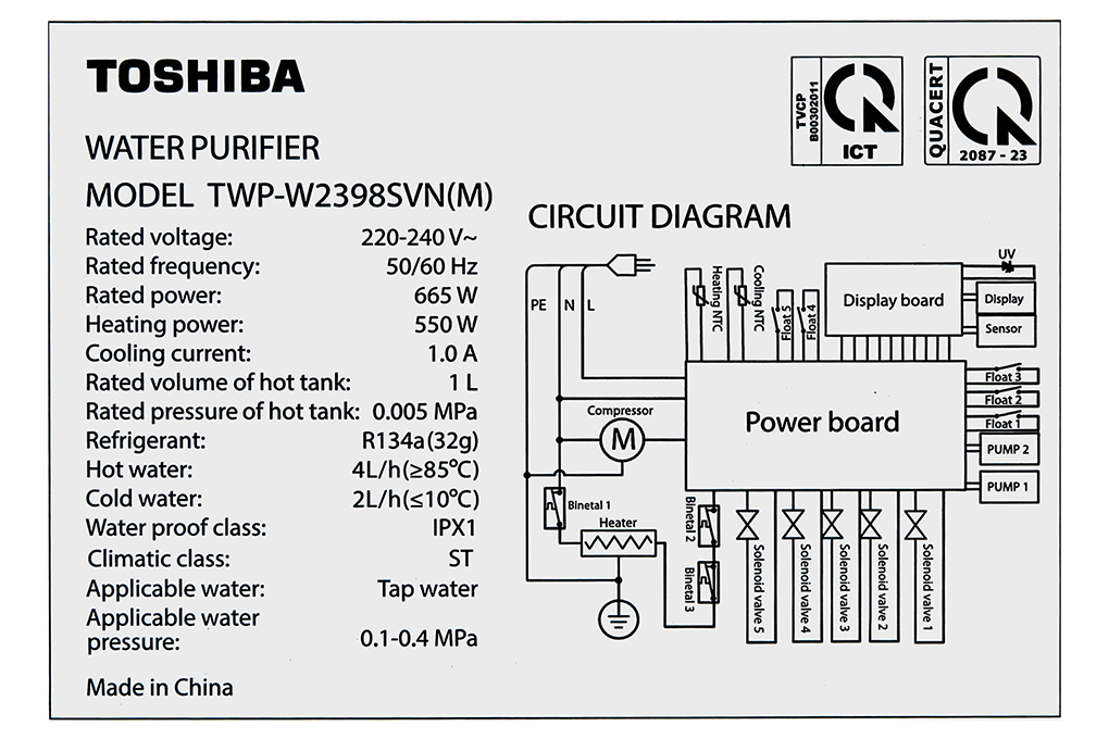 Máy lọc nước RO nóng lạnh nguội 10 cấp Toshiba TWP-W2398SVN(M)