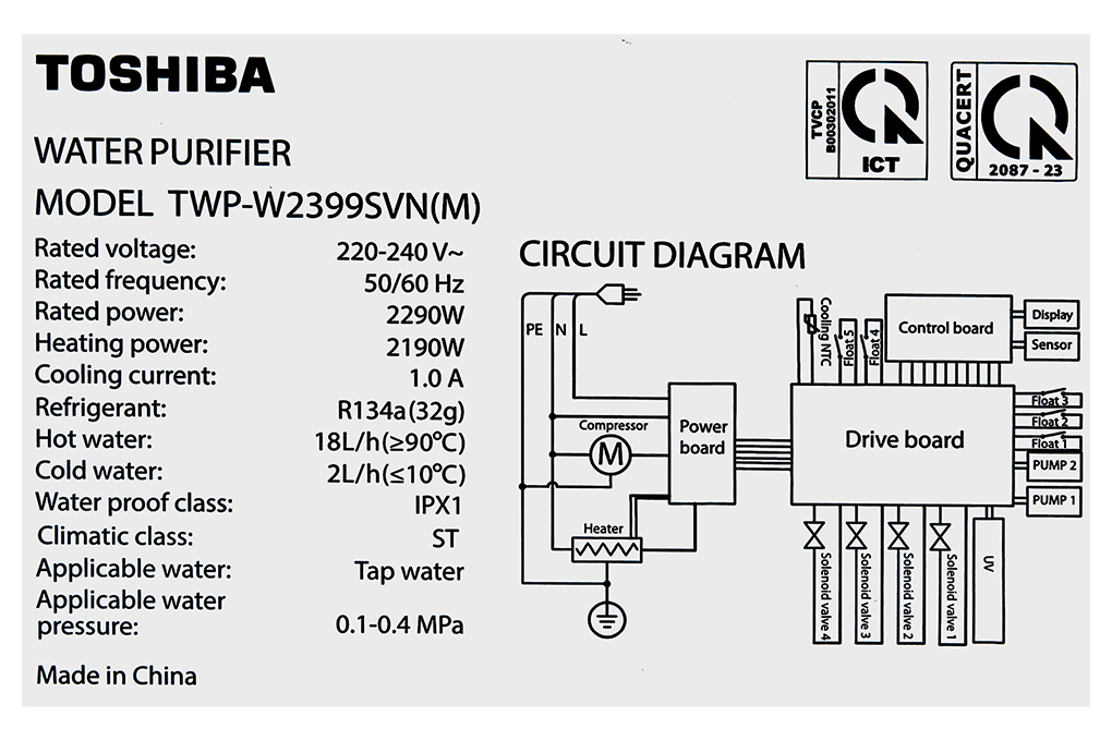 Máy lọc nước RO nóng lạnh nguội 10 cấp Toshiba TWP-W2399SVN(M)