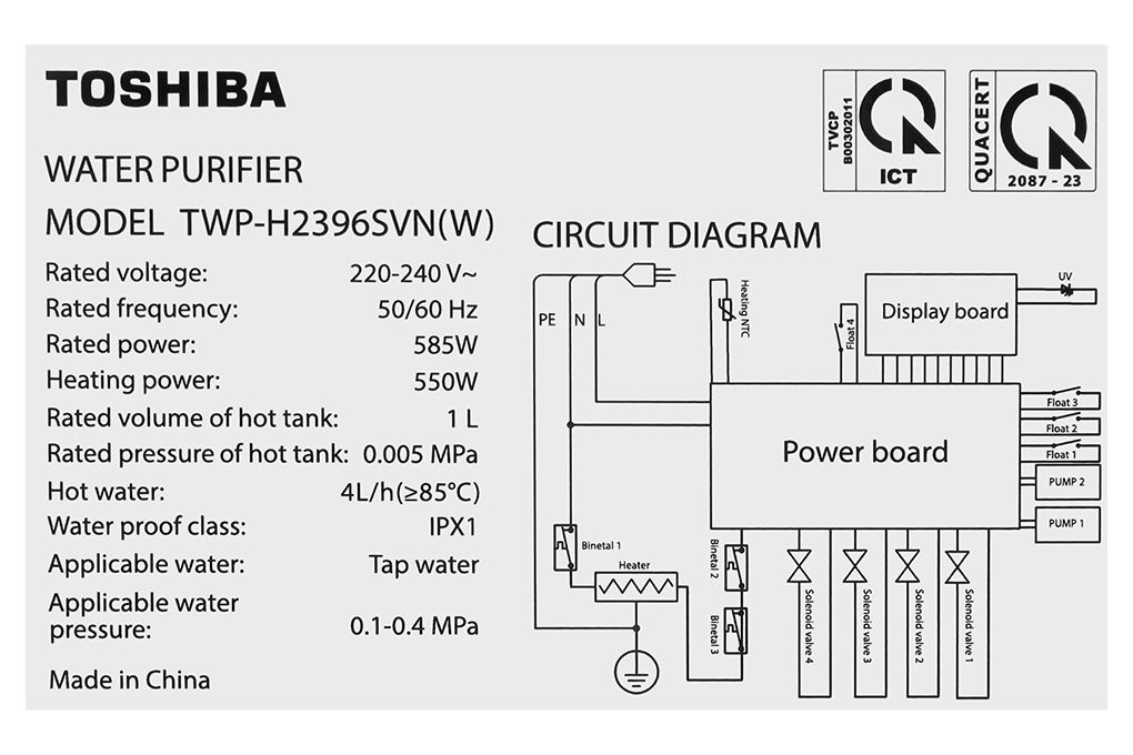 Máy lọc nước RO nóng nguội 10 cấp Toshiba TWP-H2396SVN(W)