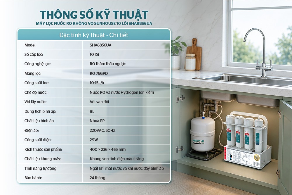 Máy lọc nước RO Sunhouse 10 cấp SHA8856UA