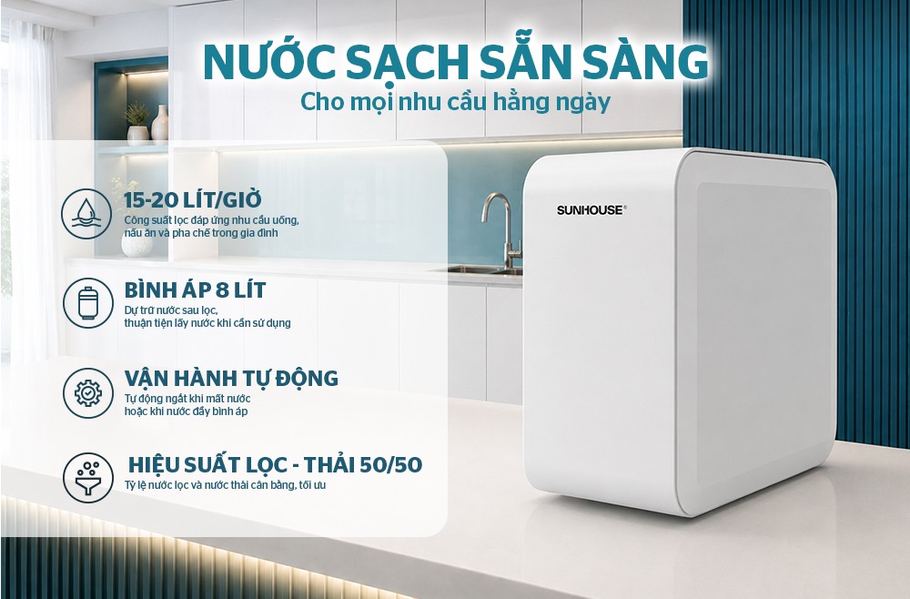 Máy lọc nước RO Sunhouse 8 cấp SHA8868U-để gầm