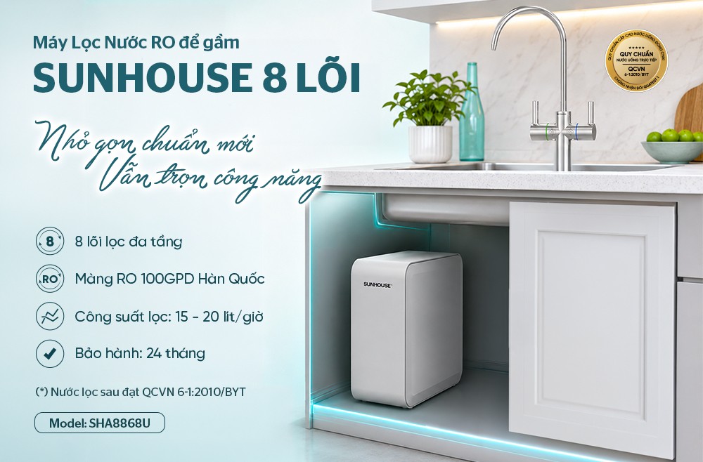 Máy lọc nước RO Sunhouse 8 cấp SHA8868U-để gầm