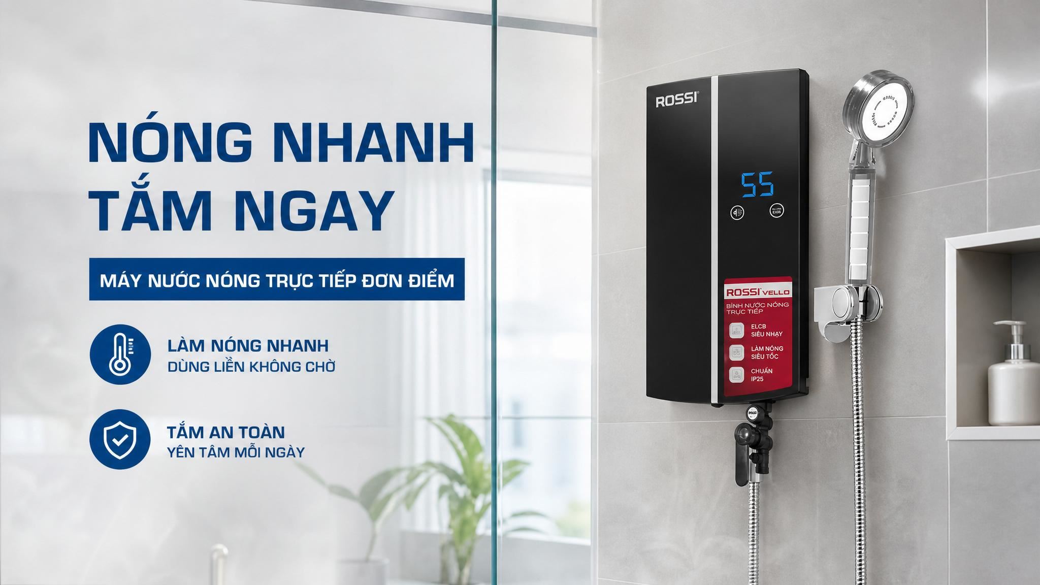 Máy nước nóng trực tiếp Rossi 4,5KW RVO450REP có bơm