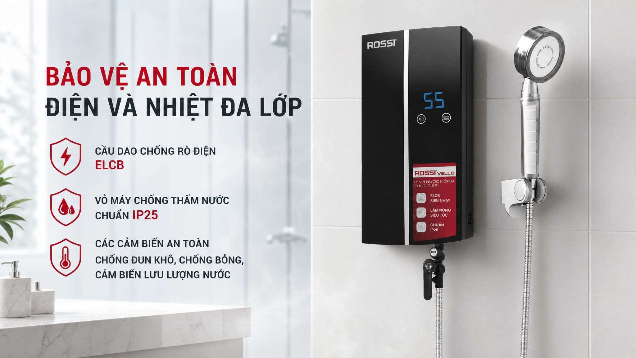 Máy nước nóng trực tiếp Rossi 4,5KW RVO450REP có bơm