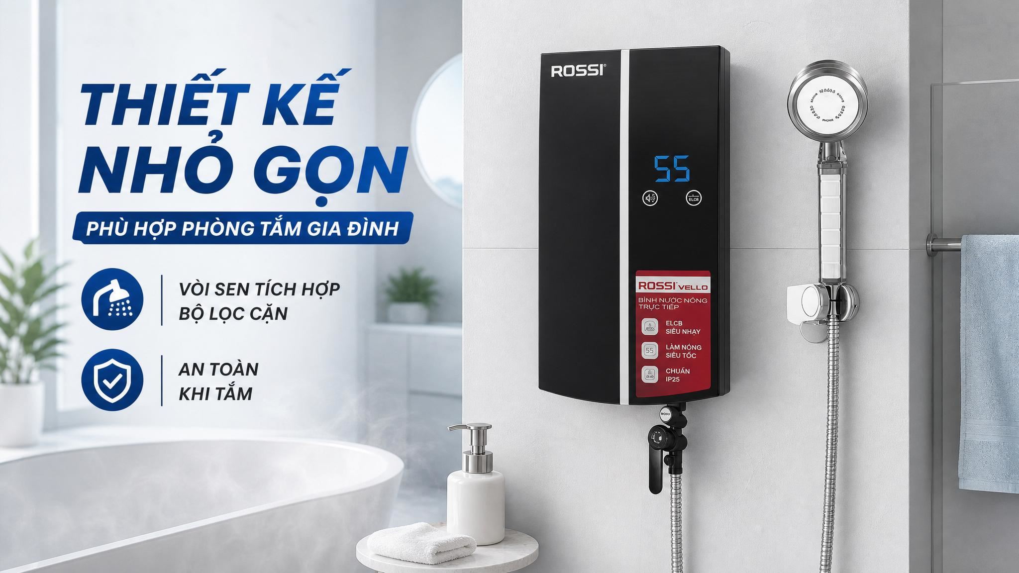 Máy nước nóng trực tiếp Rossi 4,5KW RVO450REP có bơm