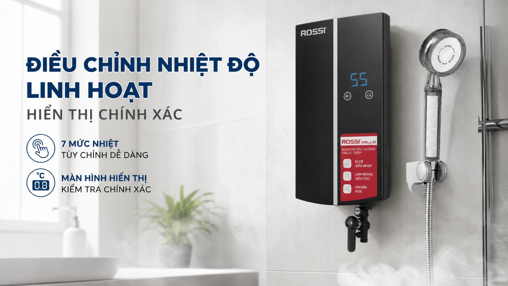 Máy nước nóng trực tiếp Rossi 4,5KW RVO450REP có bơm