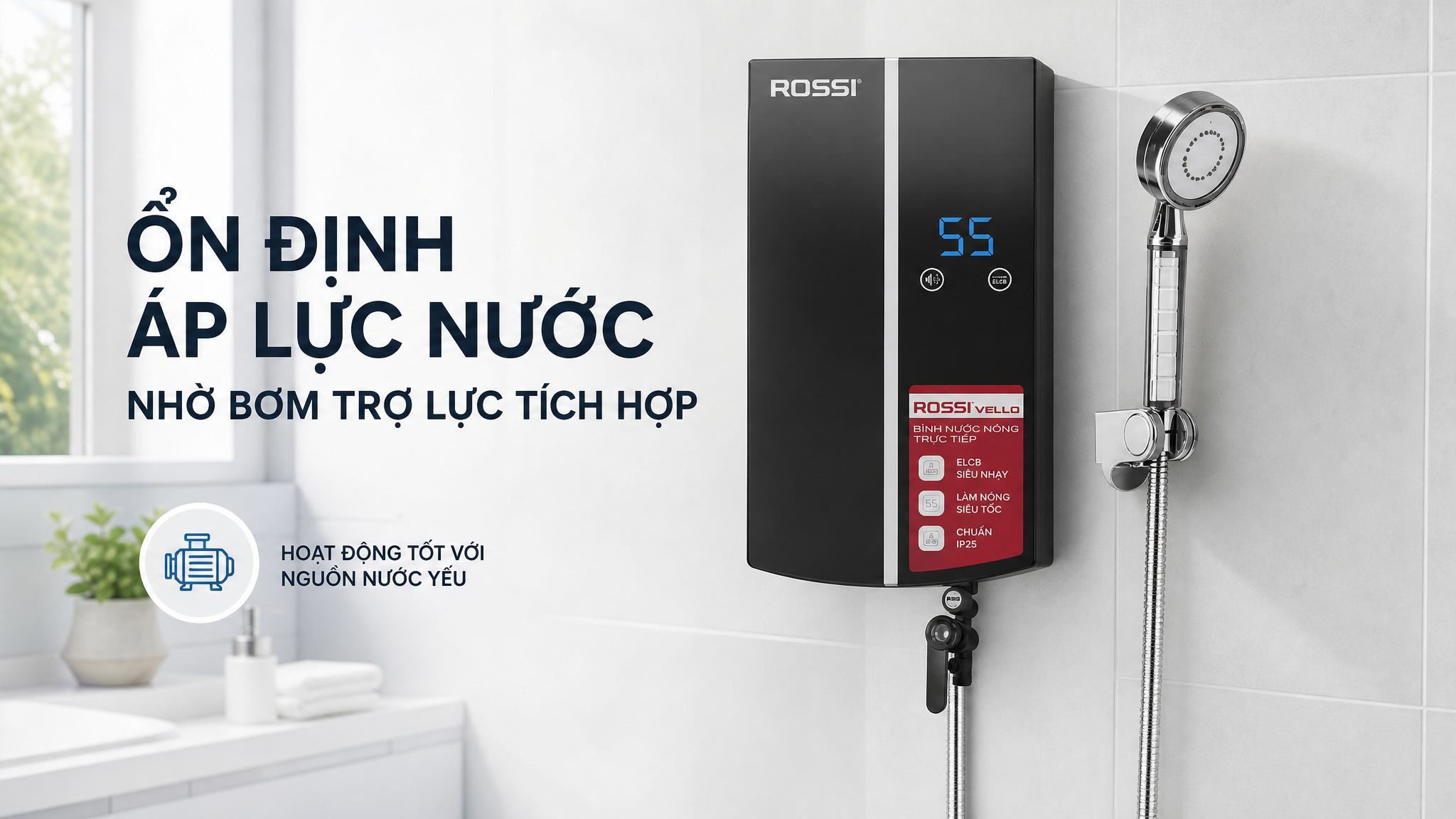 Máy nước nóng trực tiếp Rossi 4,5KW RVO450REP có bơm
