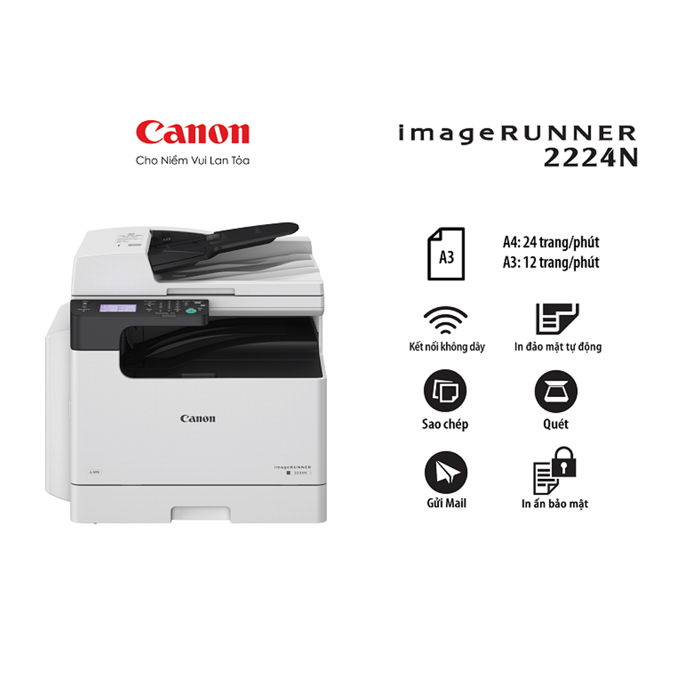 Máy photocopy Canon IR2224N+Mực+Chân kê (A3/A4/ In/ Copy/ Scan/ Đảo mặt/ ADF/ USB/ LAN/ WIFI)