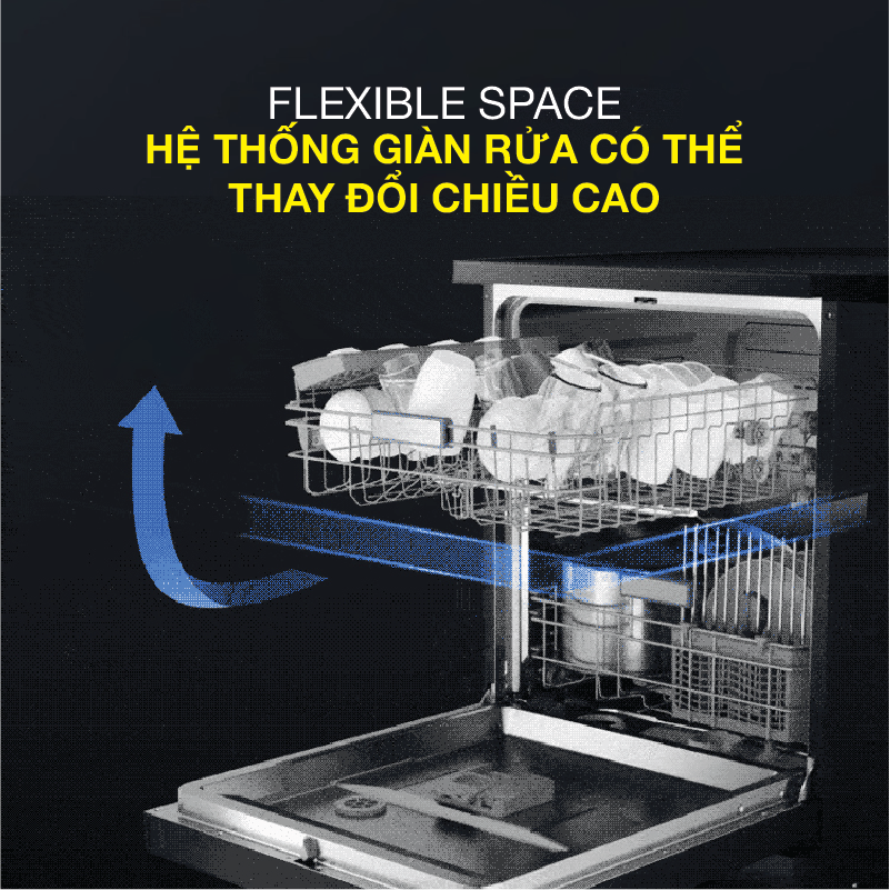 Máy rửa bát sấy khô và mở cửa tự động công nghệ 1 chạm 15 bộ Inverter Roler RDW-5518.3-SG