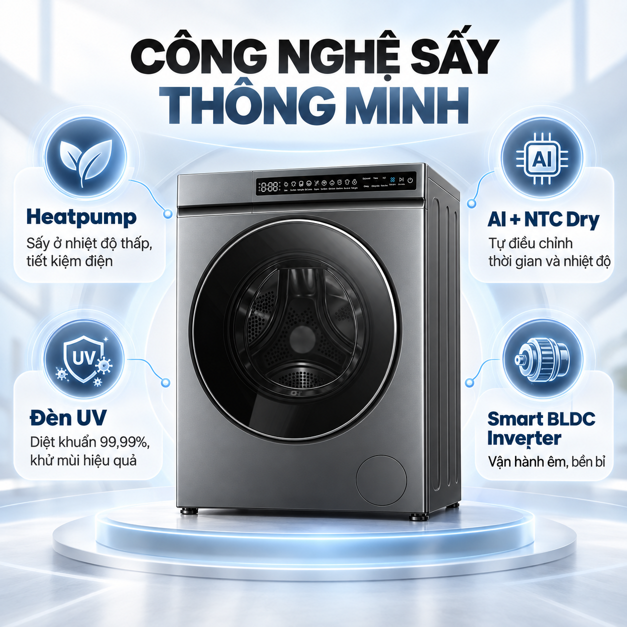 Máy sấy bơm nhiệt AI Heatpump Inverter Coex 10.5 kg CD-1014HPB