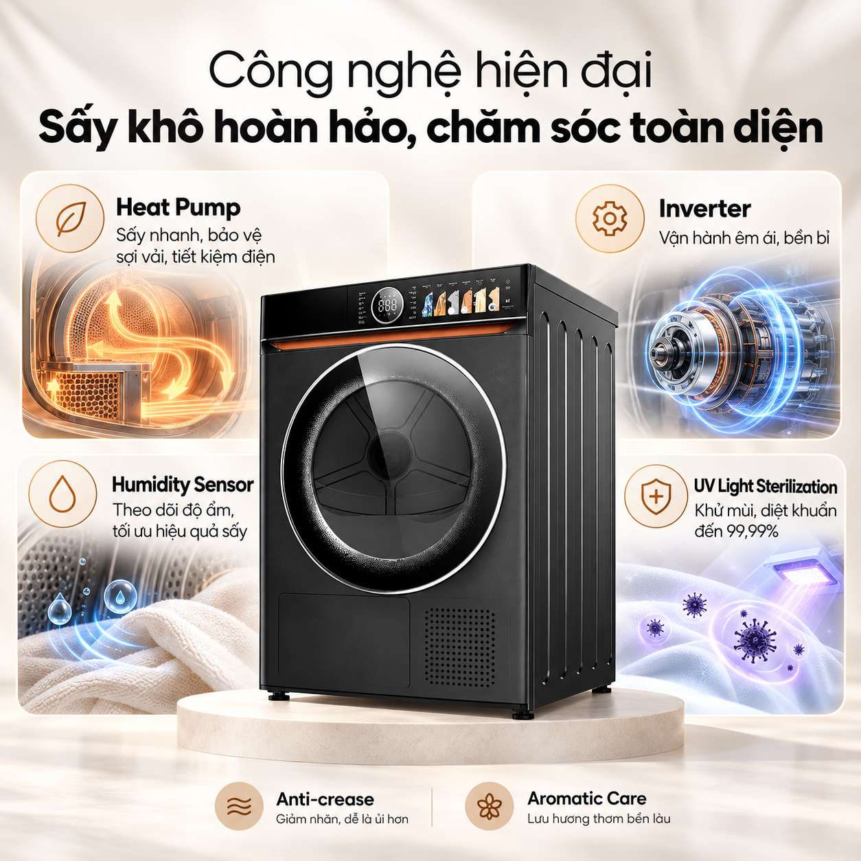 Máy sấy bơm nhiệt AI Heatpump Inverter Coex 10.5 kg CD-10HPBDS
