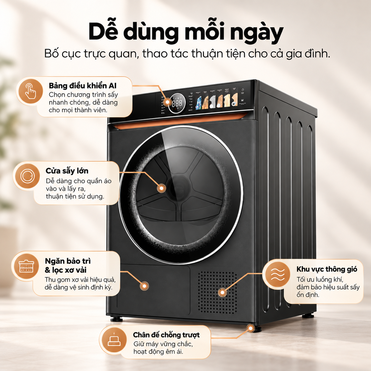 Máy sấy bơm nhiệt AI Heatpump Inverter Coex 10.5 kg CD-10HPBDS