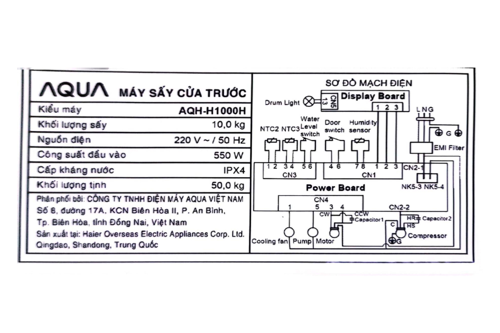 Máy sấy bơm nhiệt Aqua 10 kg AQH-H1000H.PS