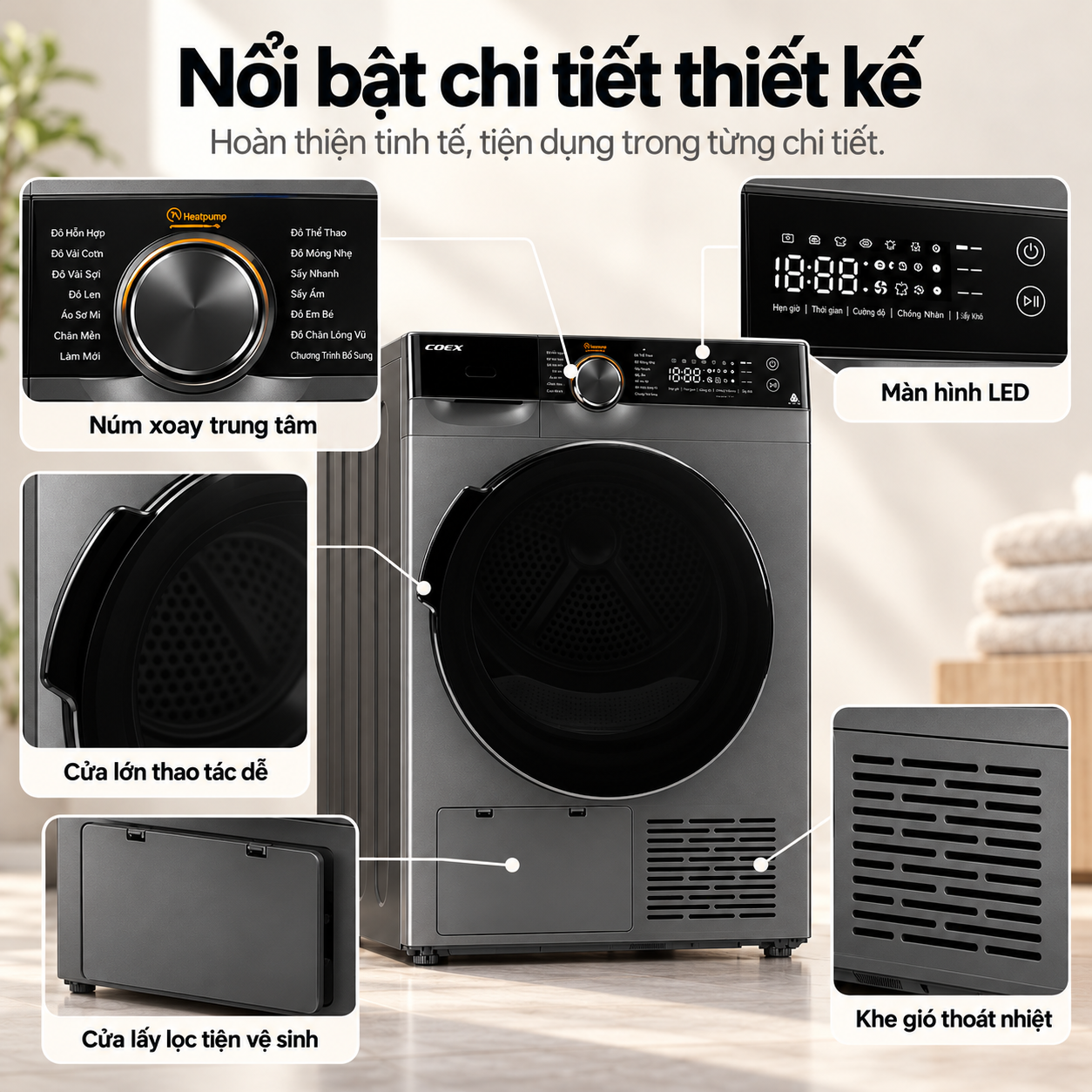 Máy sấy bơm nhiệt Heatpump Inverter Coex 10.5 kg CD-1011HPB