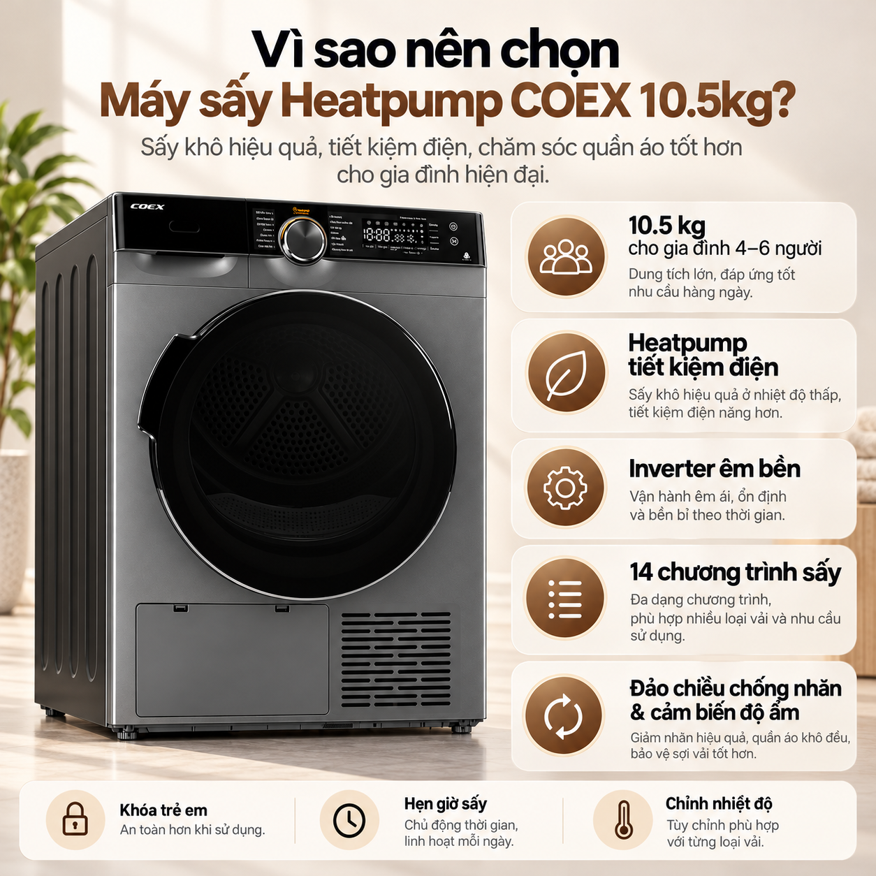 Máy sấy bơm nhiệt Heatpump Inverter Coex 10.5 kg CD-1011HPB