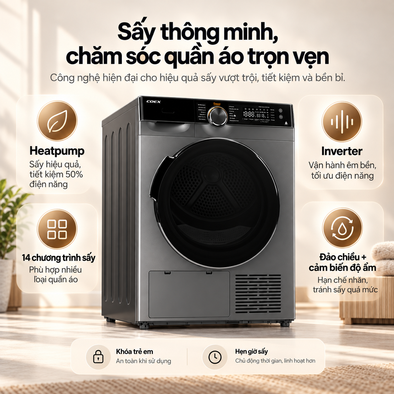 Máy sấy bơm nhiệt Heatpump Inverter Coex 10.5 kg CD-1011HPB