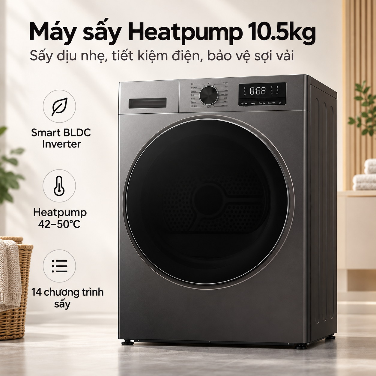 Máy sấy bơm nhiệt Heatpump Inverter Coex 10.5 kg CD-1013HPG