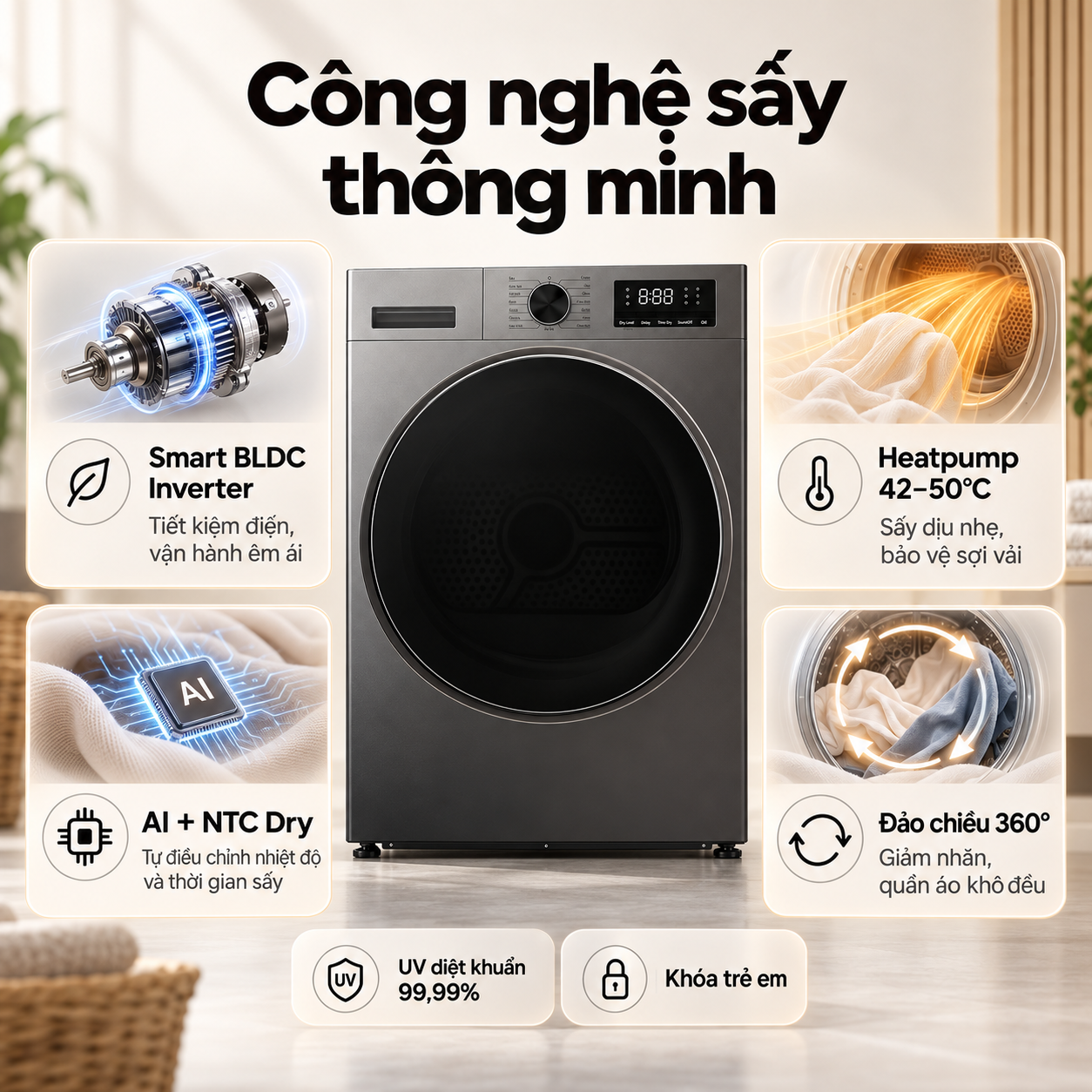 Máy sấy bơm nhiệt Heatpump Inverter Coex 10.5 kg CD-1013HPG