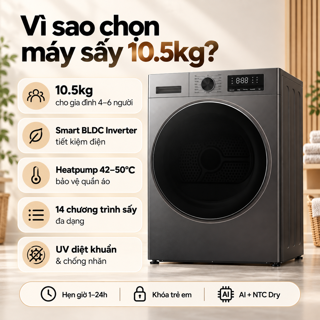 Máy sấy bơm nhiệt Heatpump Inverter Coex 10.5 kg CD-1013HPG