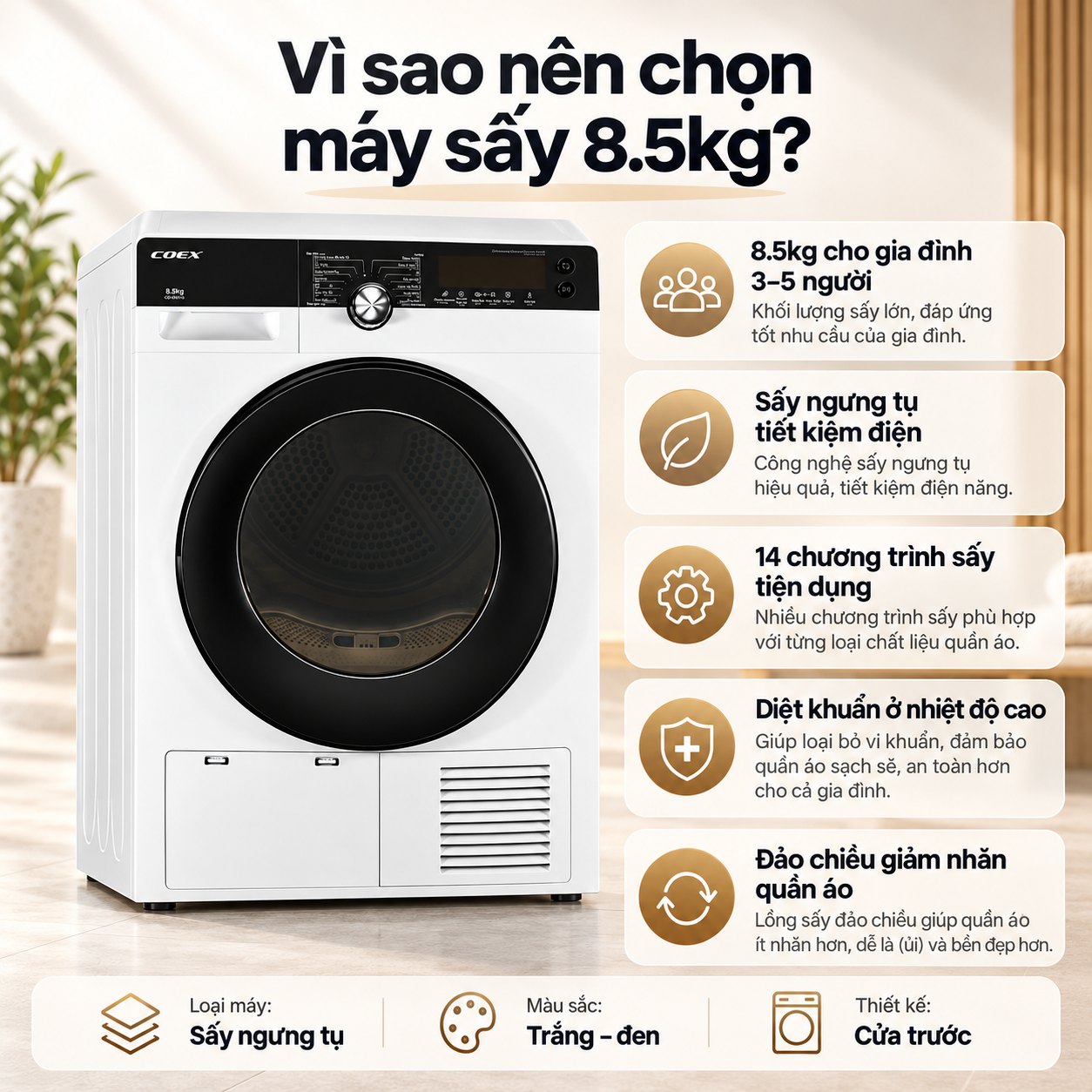 Máy sấy ngưng tụ Coex 8.5 kg CD-80CWB