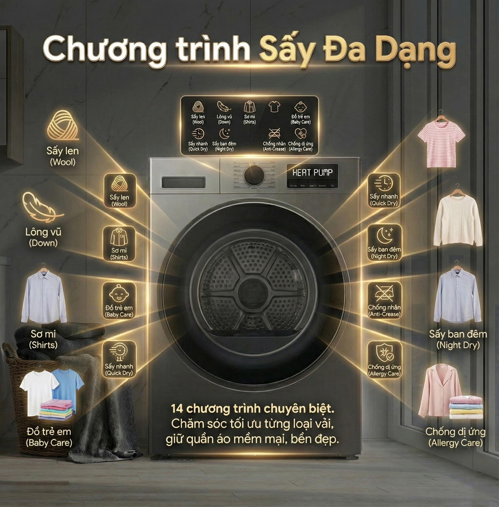 Máy sấy quần áo bơm nhiệt Heatpump Inverter Coex CD-1013HPG