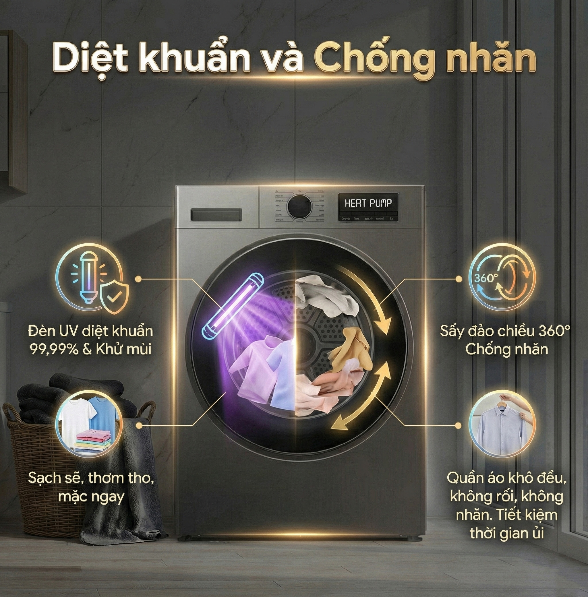 Máy sấy quần áo bơm nhiệt Heatpump Inverter Coex CD-1013HPG