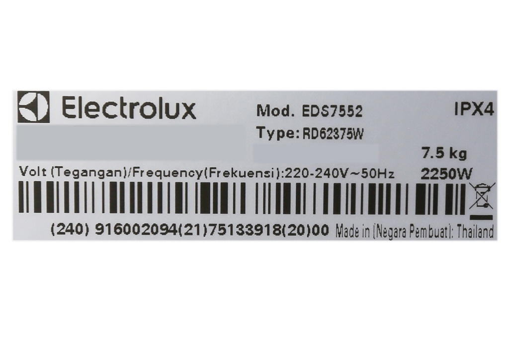 Máy sấy quần áo Electrolux EDS7552- 7,5Kg