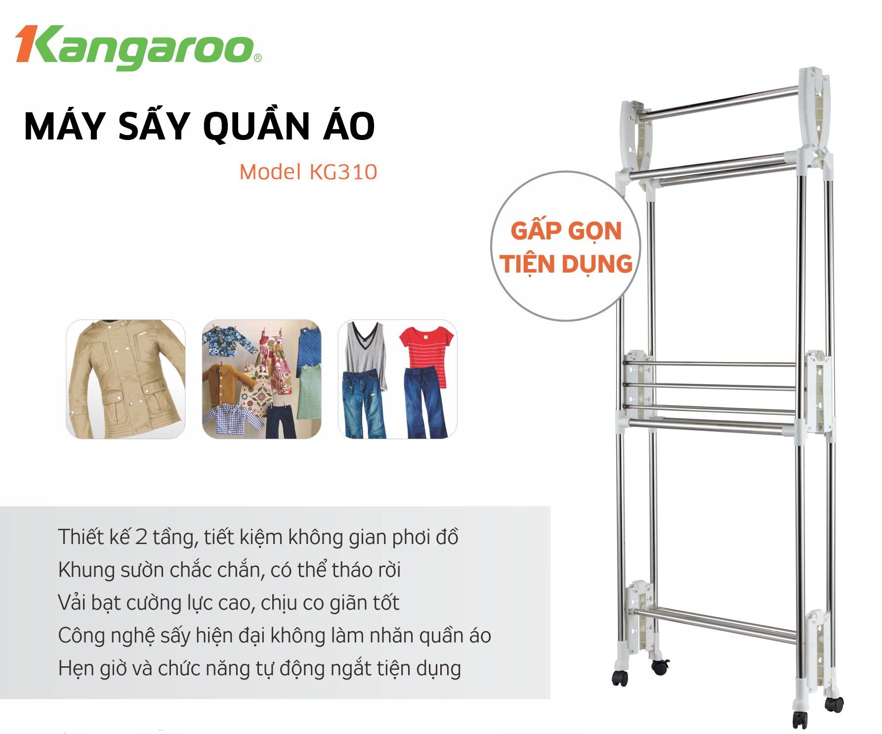 Máy sấy quần áo Kangaroo KG310 -  1000W