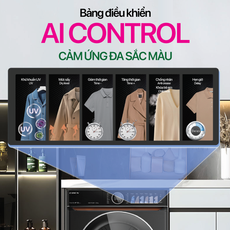 Máy sấy THÔNG MINH AI Heat Pump inverter 10.5 KG COEX - COEX CD-10HPBDS