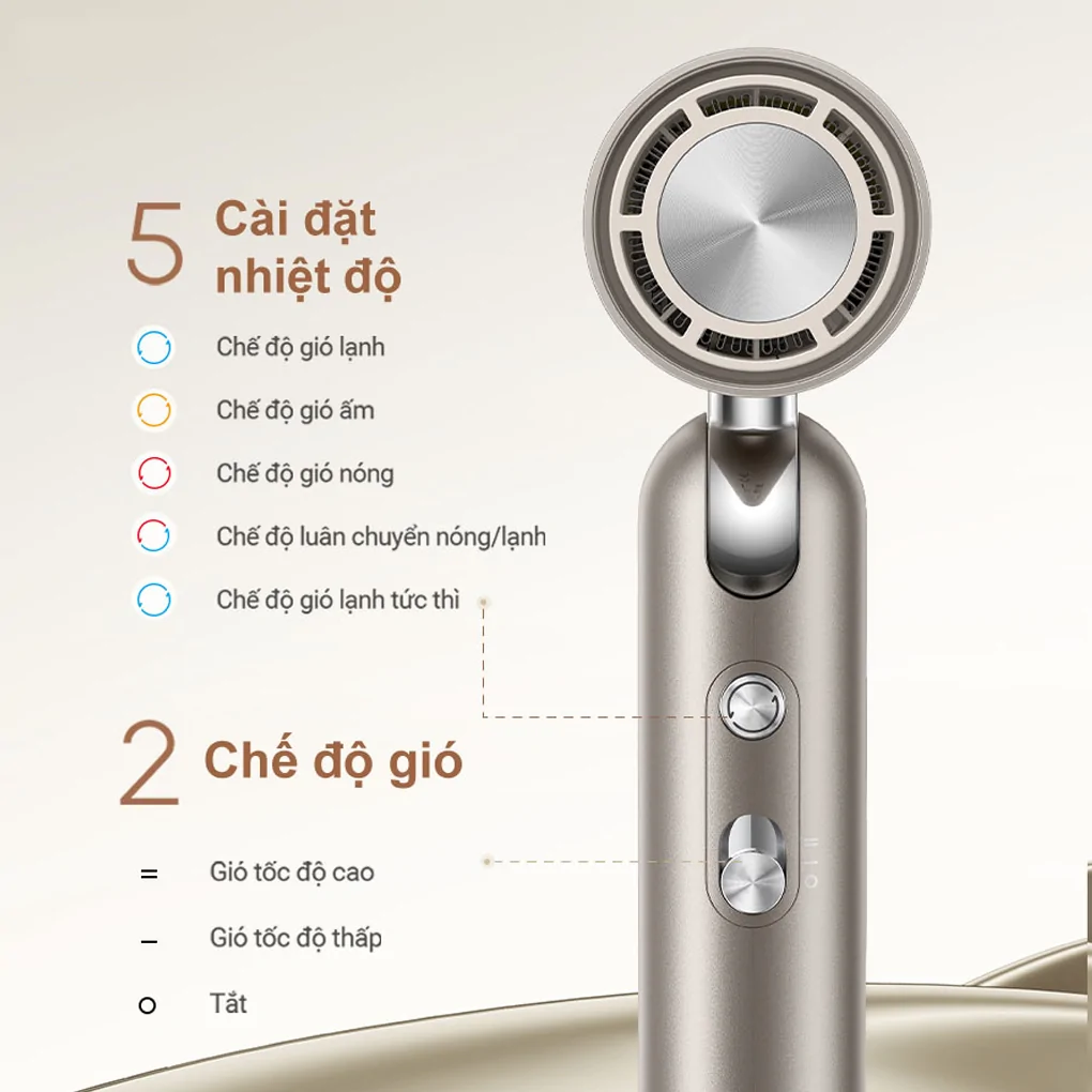 Máy sấy tóc 1300W Dreame Hair Pocket-vàng titan