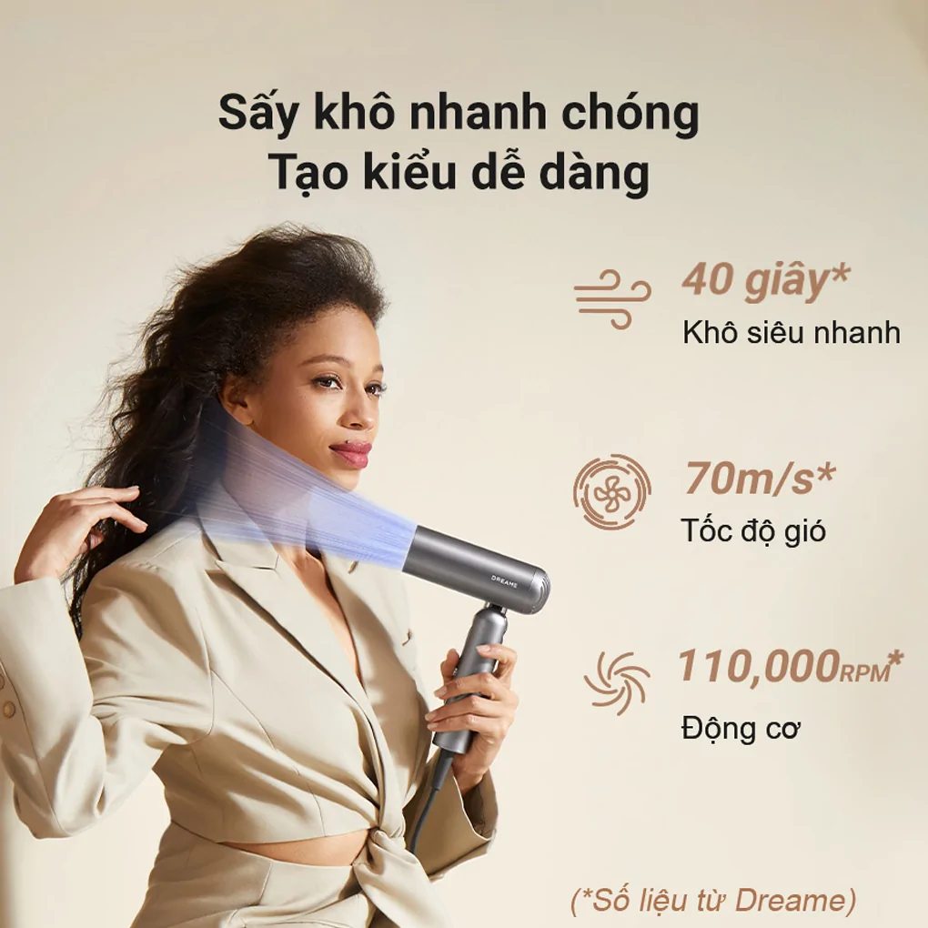 Máy sấy tóc 1300W Dreame Hair Pocket-vàng titan