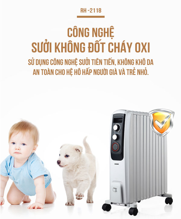 Máy sưởi dầu 10 thanh Roler RH-2118 (2500W,Vỏ bọc chống bỏng)