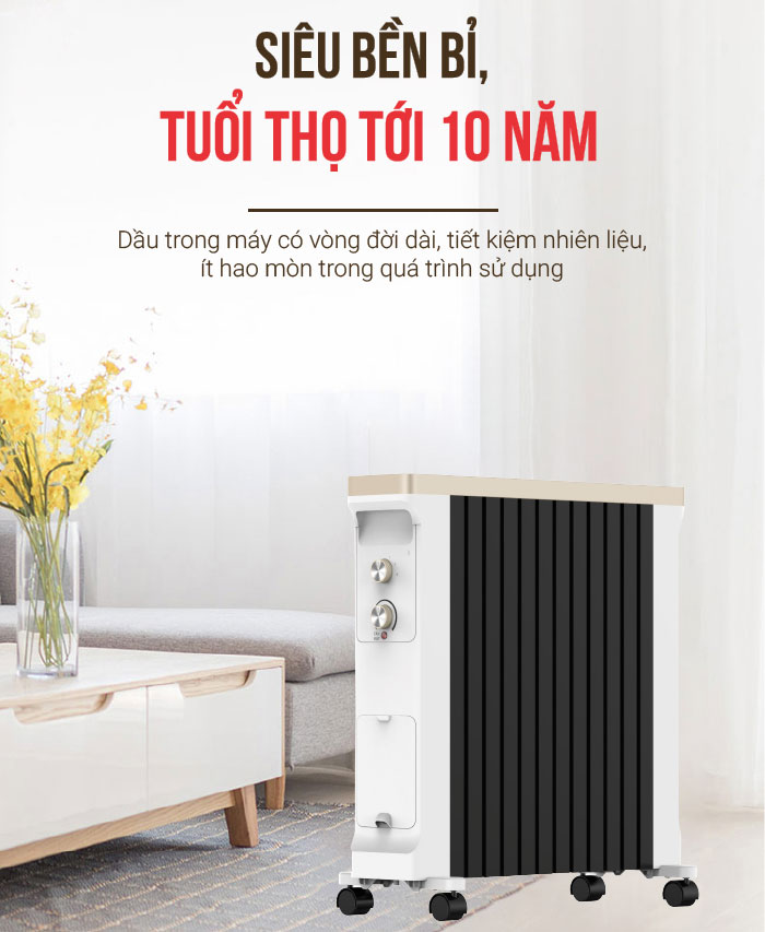 Máy sưởi dầu 12 thanh Roler RH-2117 (2200W, Kèm giá phơi và tạo ẩm)