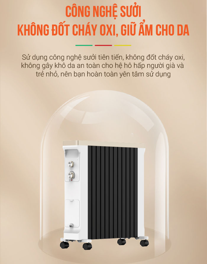 Máy sưởi dầu 12 thanh Roler RH-2117 (2200W, Kèm giá phơi và tạo ẩm)