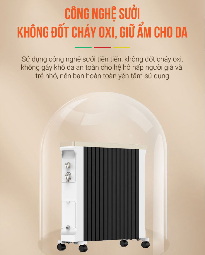 Máy sưởi dầu 14 thanh Roler RH-2120 (2500W, Có giá phơi và tạo ẩm)
