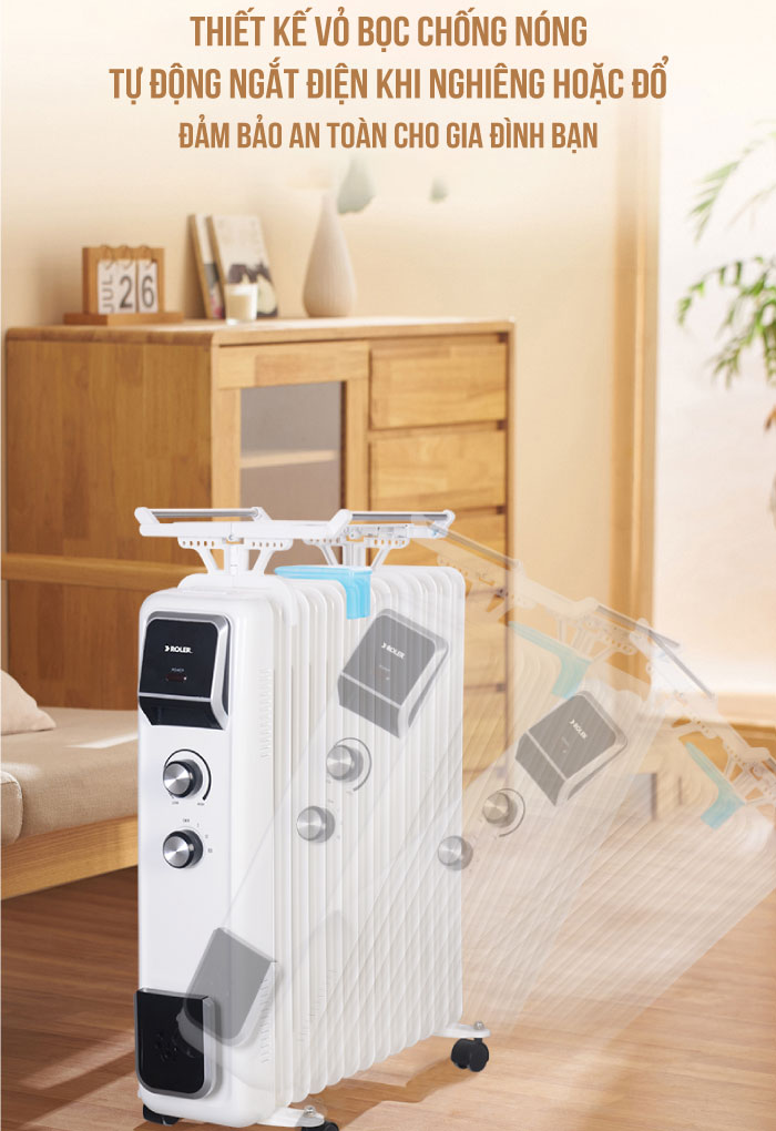 Máy sưởi dầu đa năng 13 thanh Roler RH-2115 (2600W, Có giá phơi và hộp nước tạo ẩm)