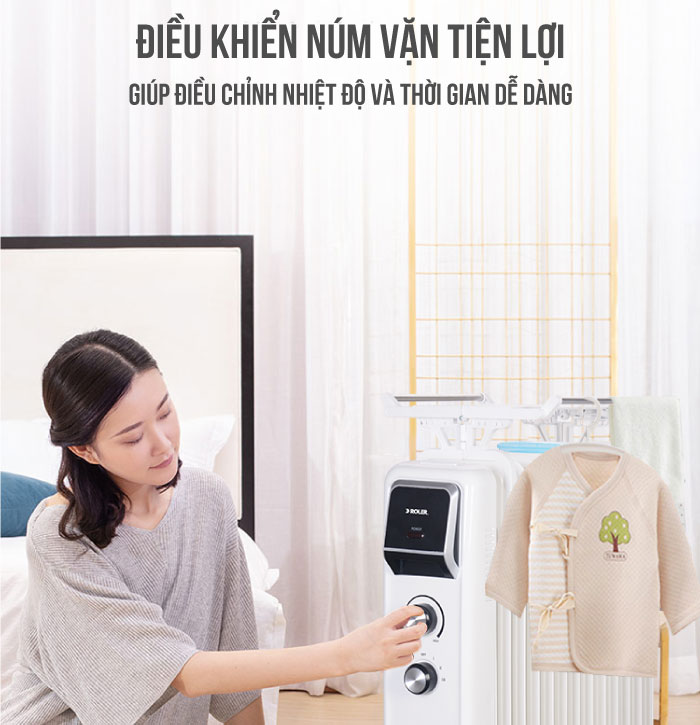 Máy sưởi dầu đa năng 13 thanh Roler RH-2115 (2600W, Có giá phơi và hộp nước tạo ẩm)