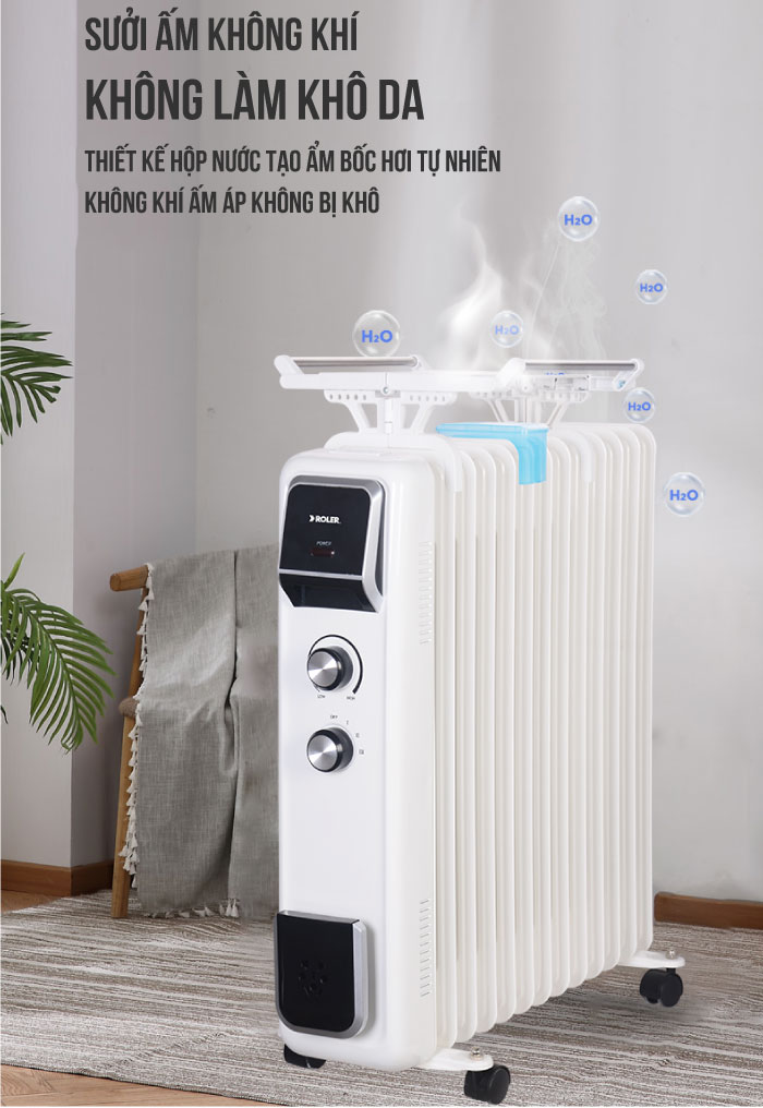 Máy sưởi dầu đa năng 13 thanh Roler RH-2115 (2600W, Có giá phơi và hộp nước tạo ẩm)