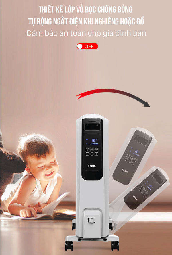 Máy sưởi dầu điện tử 10 thanh Roler RH-2119A (2500W, Điều khiển từ xa)