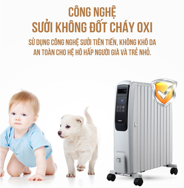 Máy sưởi dầu điện tử 10 thanh Roler RH-2119A (2500W, Điều khiển từ xa)
