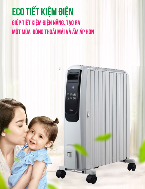 Máy sưởi dầu điện tử 10 thanh Roler RH-2119A (2500W, Điều khiển từ xa)