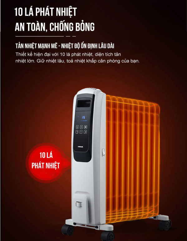 Máy sưởi dầu điện tử 10 thanh Roler RH-2119A (2500W, Điều khiển từ xa)