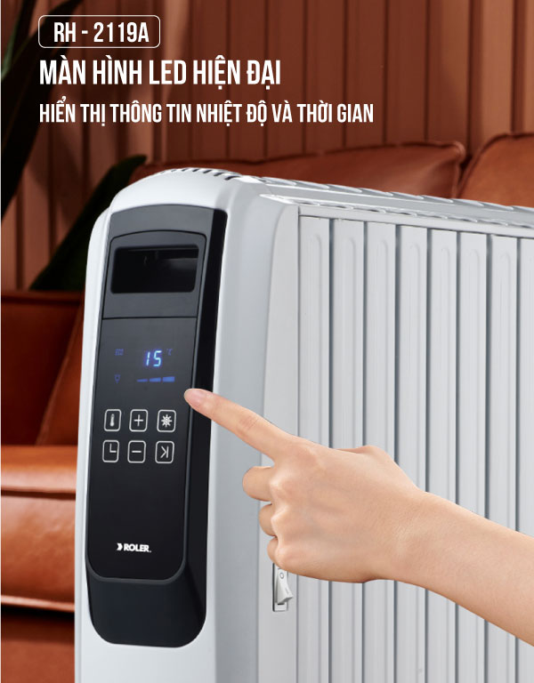 Máy sưởi dầu điện tử 10 thanh Roler RH-2119A (2500W, Điều khiển từ xa)